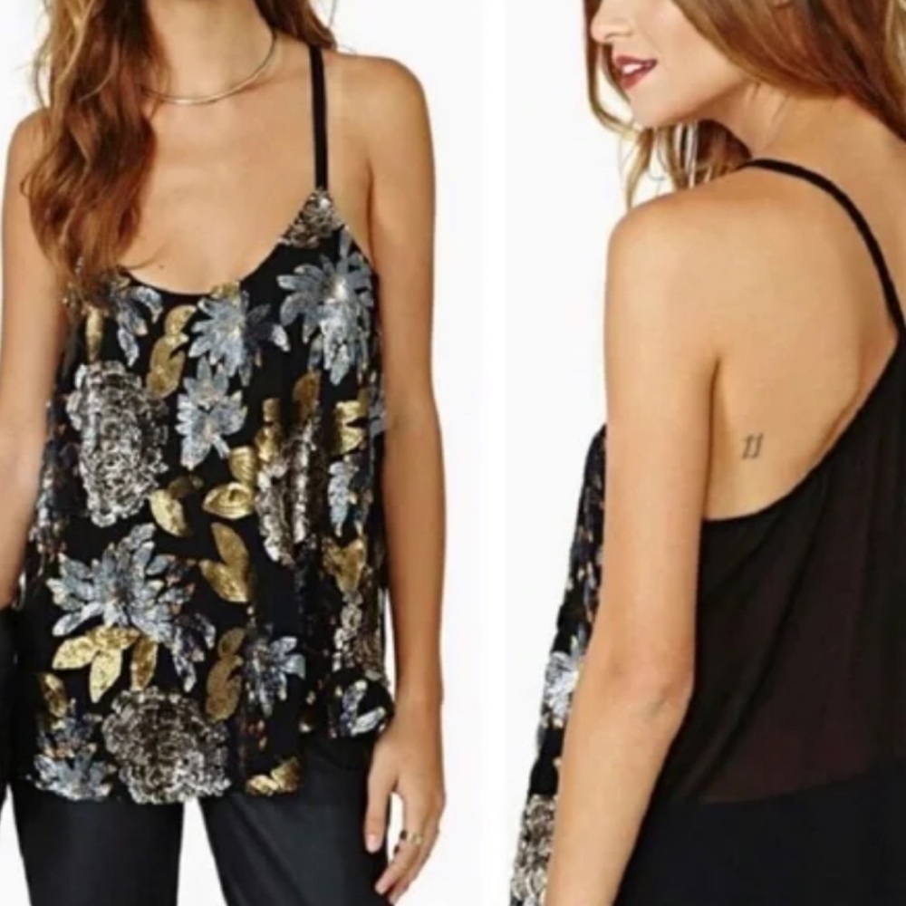 🆕 BB Dakota Felicity sequin scoop neck pullover lightweight tank top bla…